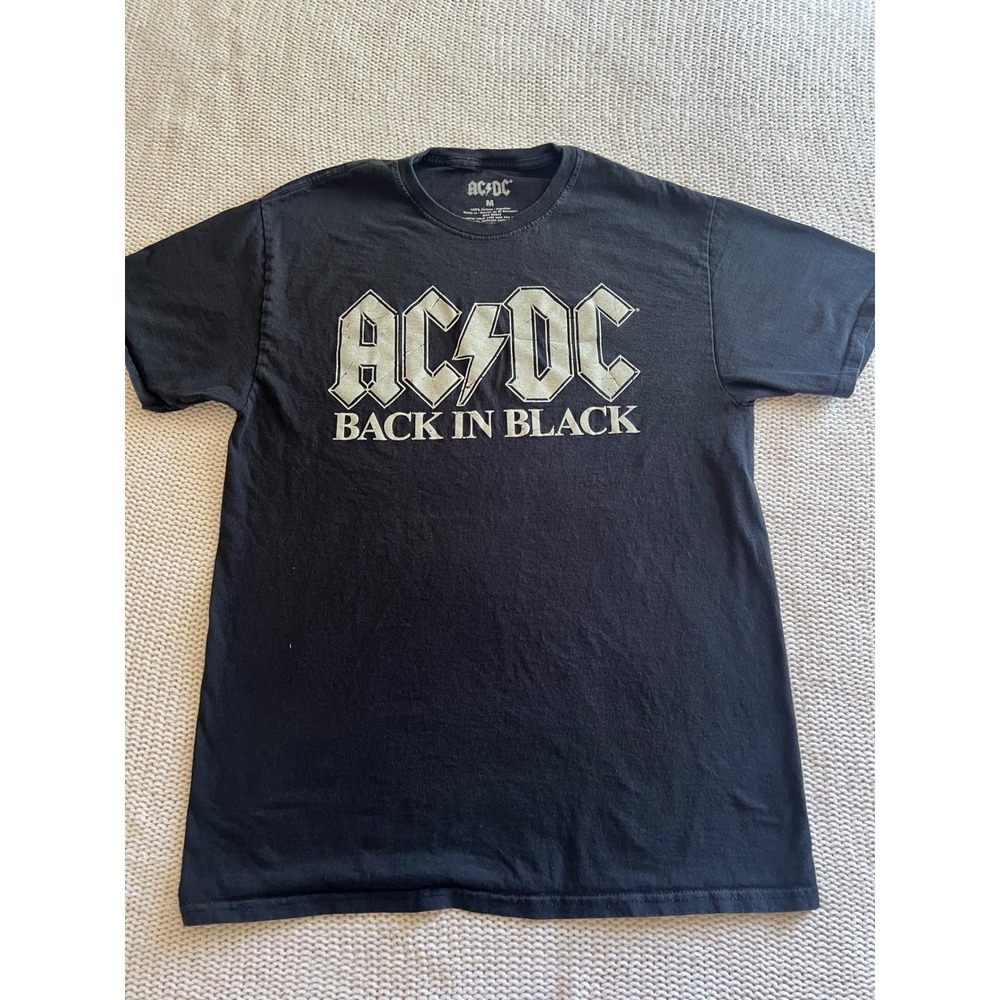 ACDC Back in Black Graphic T-Shirt Mens Medium Black Rock Band Tee RN 86947